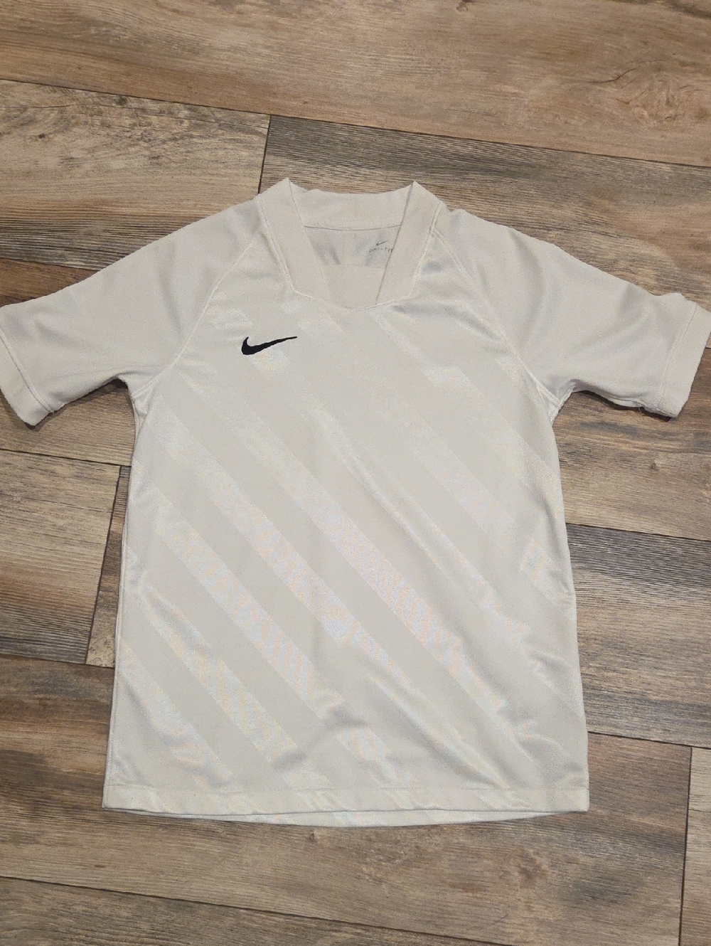 Nike White Kids' Short-Sleeve V-Neck Soccer Jersey with Black Swoosh
